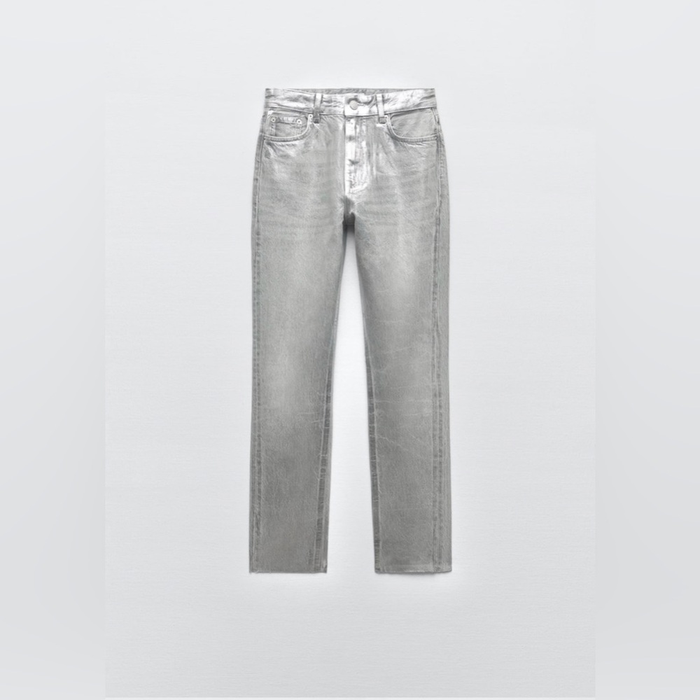 Zara Grey metallic mid rise jeans silver size 4
